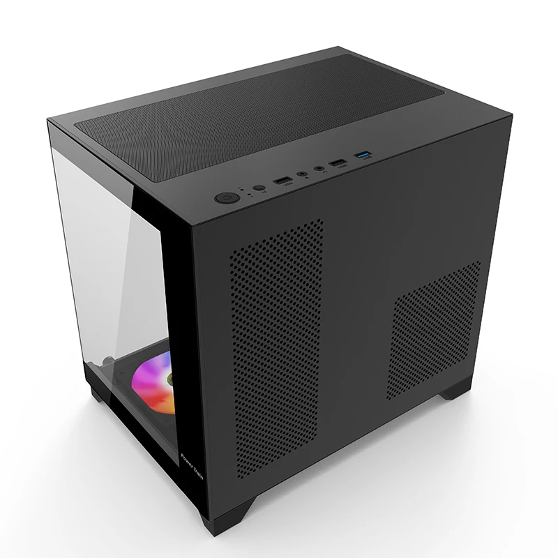 Caixa para PC com esmalte colorido Power Train Sea View Room 270 ° Visão completa sem coluna Suporte para chassi de mesa 240 Refrigerador de água