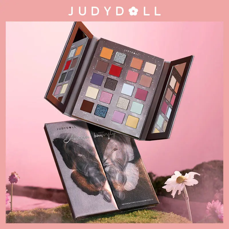 Judydoll Amazon Rainforest Shimmer Butterfly Palette 20-Color Eyeshadow Palette Matte Pearl Shimmer Glitter Fairy Eye Makeup