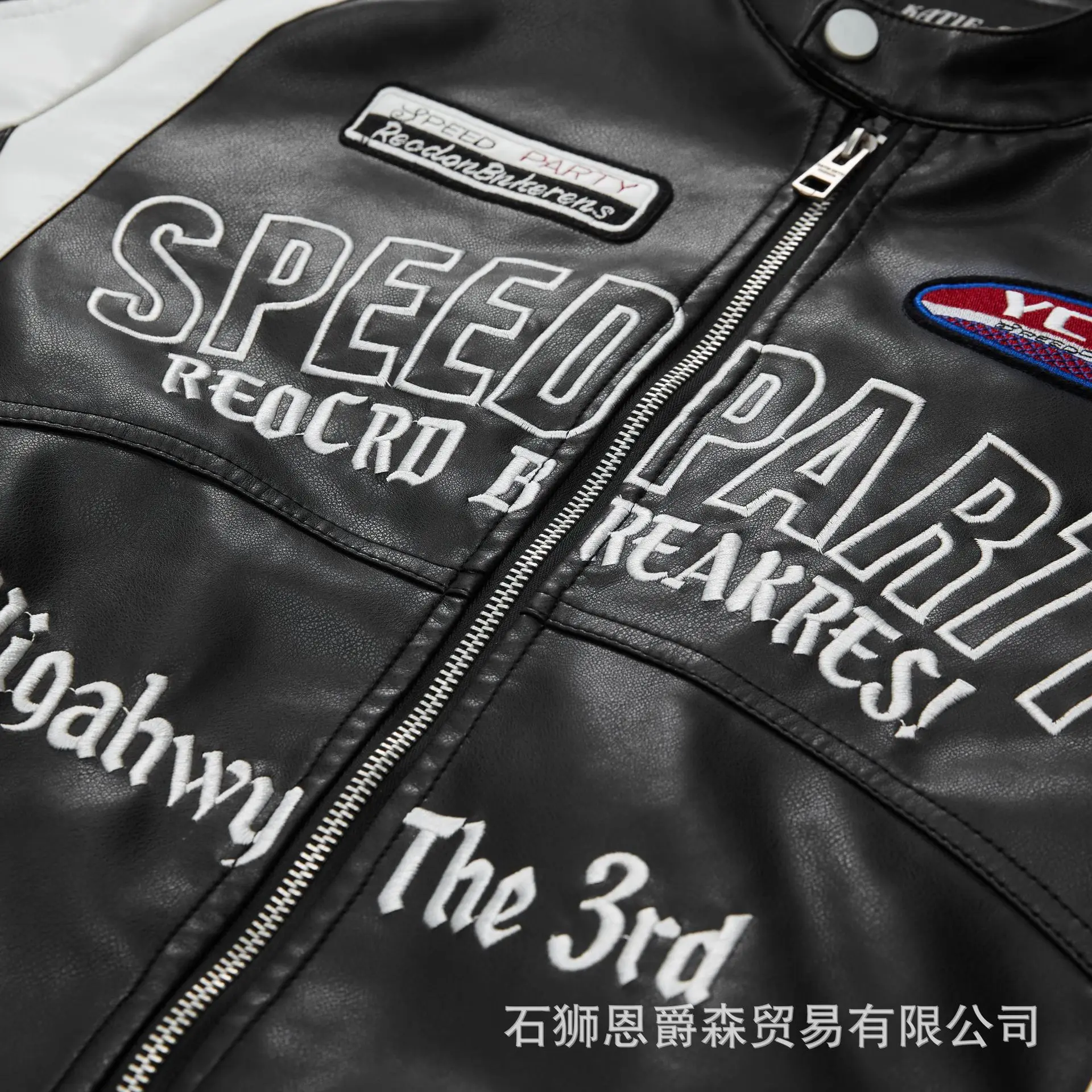 Spring Autumn Motorbike Jacket Man Stand Collar Leather Jackets Patchwork PU Leather Work Clothes Outdoor Motorcycle Riding Coat