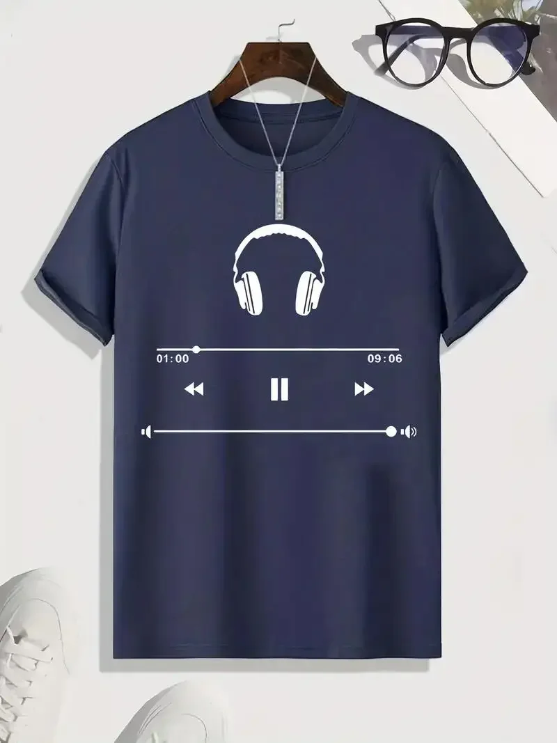 Music List Graphic Print Men's Creative Top Casual Slightly Stretch Short Sleeve Crew Neck T-shirt Men's Tee For Summer styleman