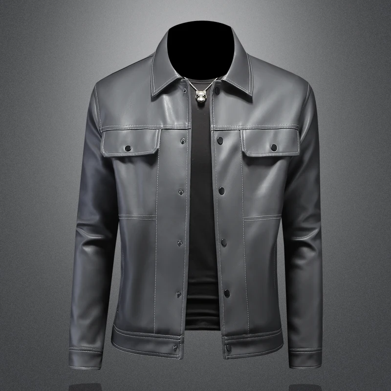 

Модная кожаная куртка-пальто: повседневная, универсальная, новая мужская мотоциклетная кожаная куртка с длинными рукавами в молодежном стиле