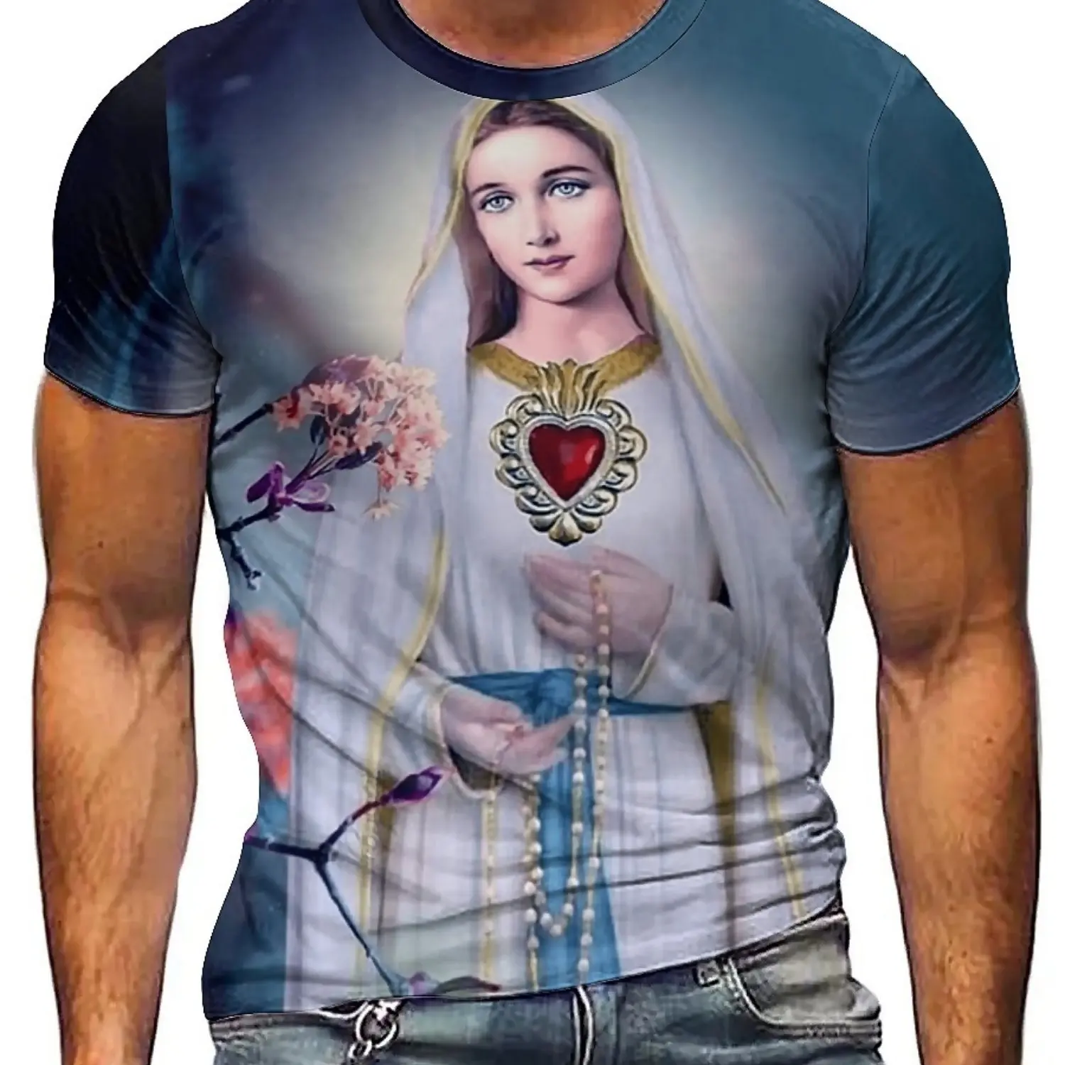 ثلاثية الأبعاد طباعة يسوع تي شيرت الرجال الصيف مثير ثلاثية الأبعاد طباعة الدينية تي شيرت البوليستر متماسكة الجولة الرقبة قصيرة الأكمام المحملة