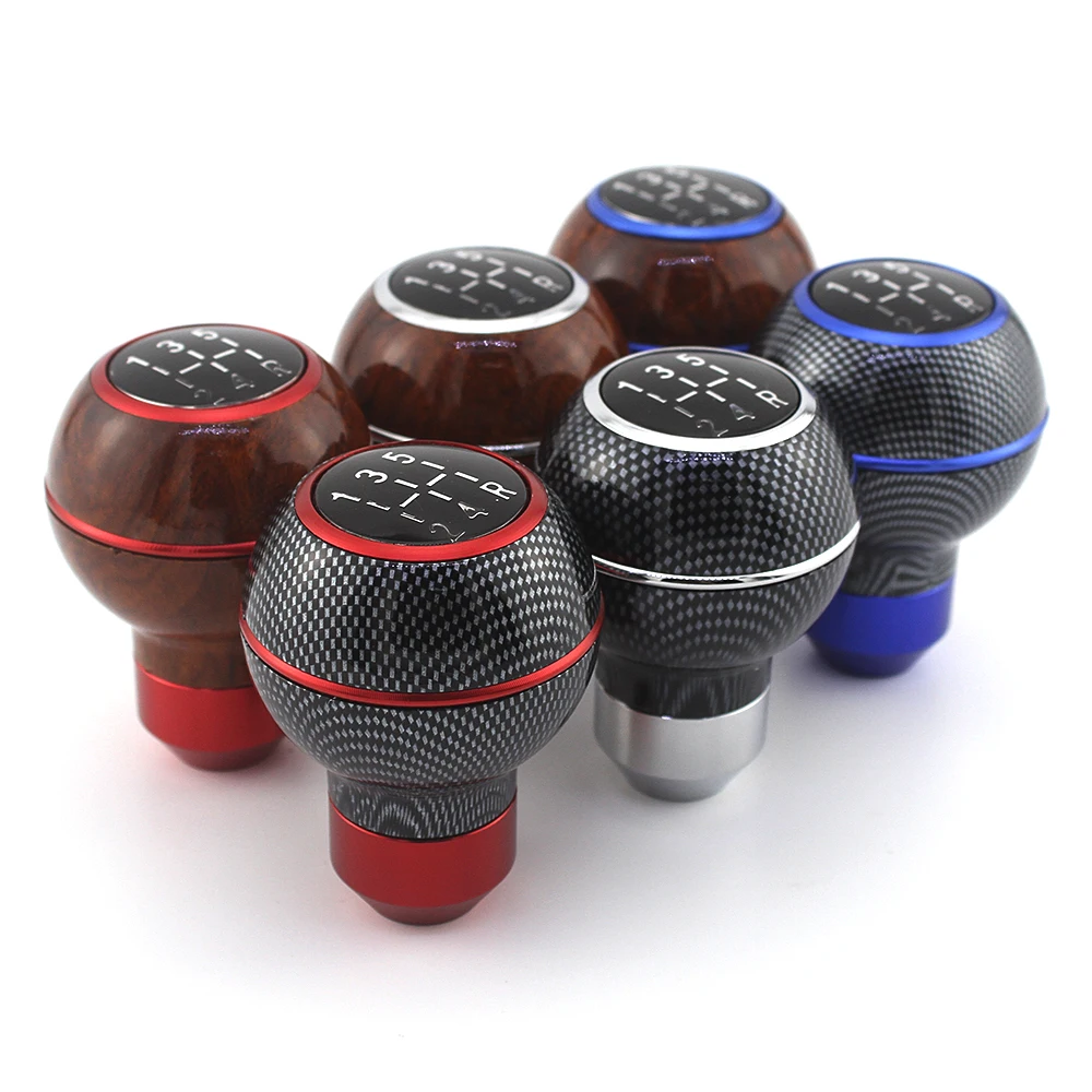 Universal 5 Speed 24R  Car Aluminum Wooden Style Gear Shift Knob Caron Look Gear Shifter Lever Knob