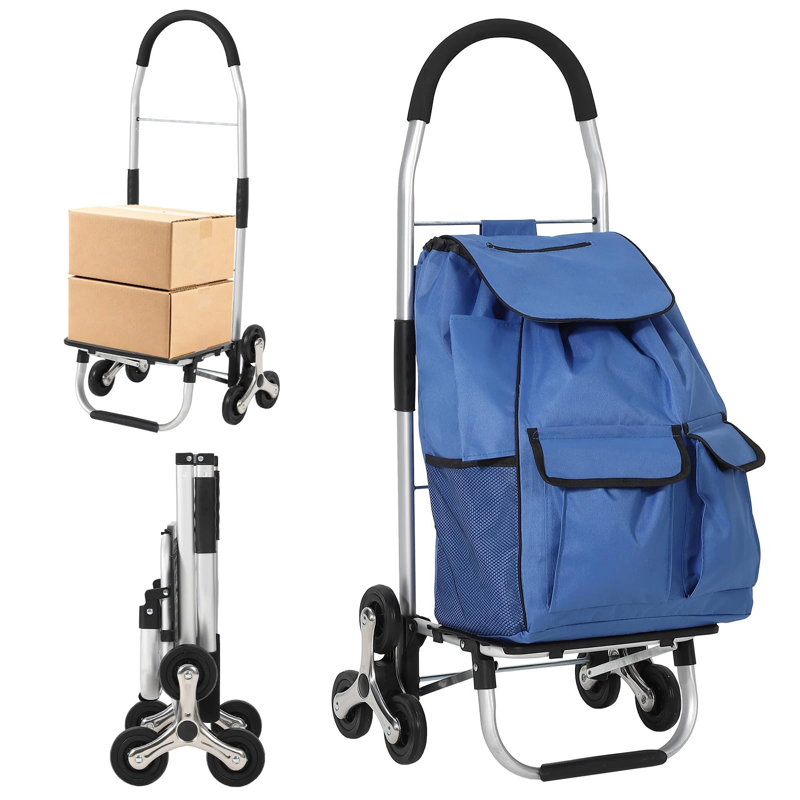 3-in-1 Folding Stair-Climbing Hand Truck Dolly, Heavy-Duty Convertible Moving Cart with All-Terrain Wheels, Telescoping Handle, For Stairs, Warehouse, Office & Home