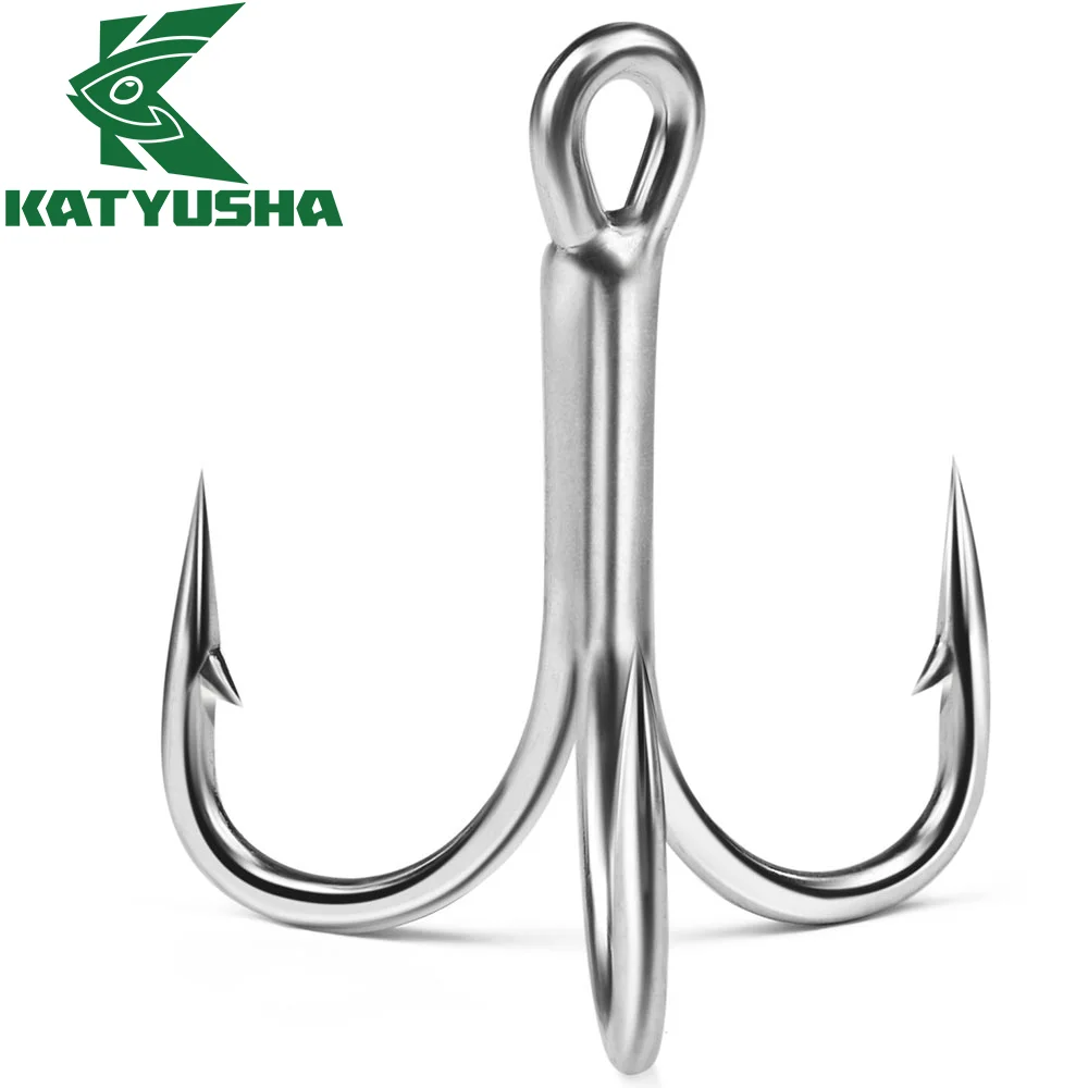 

KATYUSHA 10pcs Heavy Duty Stainless Steel Treble Hook Sharp Barbed Triple Fishing Hooks Hard Baits Saltwater Fishing Accessories