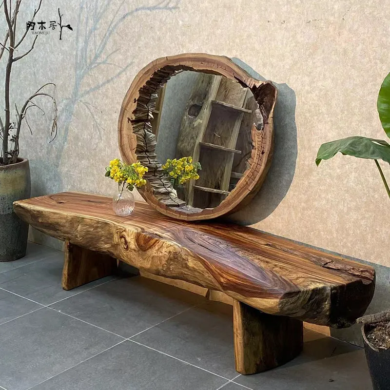 #Universal Round Mirror Decorate Luxury Living Room Wood Salon Mirror Art Vanity Aesthetic Vintage Specchietto Room Accessories