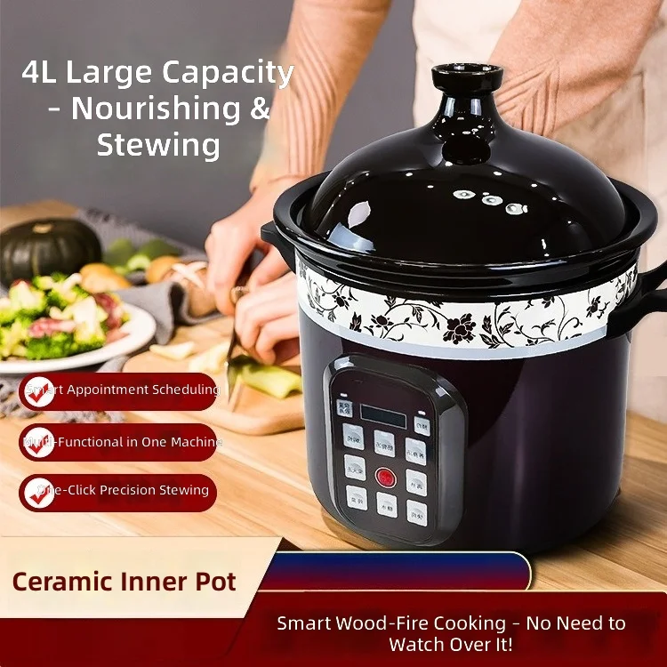 Automatic Ceramic Soup Cooker, 4L Multi-Function Electric Pot, Smart Porridge Maker, Fast Stewing, High-End Gift