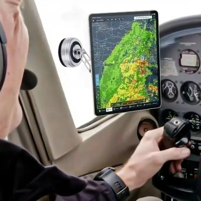 Soporte para iPad móvil con brazo curvo que admite pantalla multiángulo y succión al vacío adecuado para pilotos y aviación general