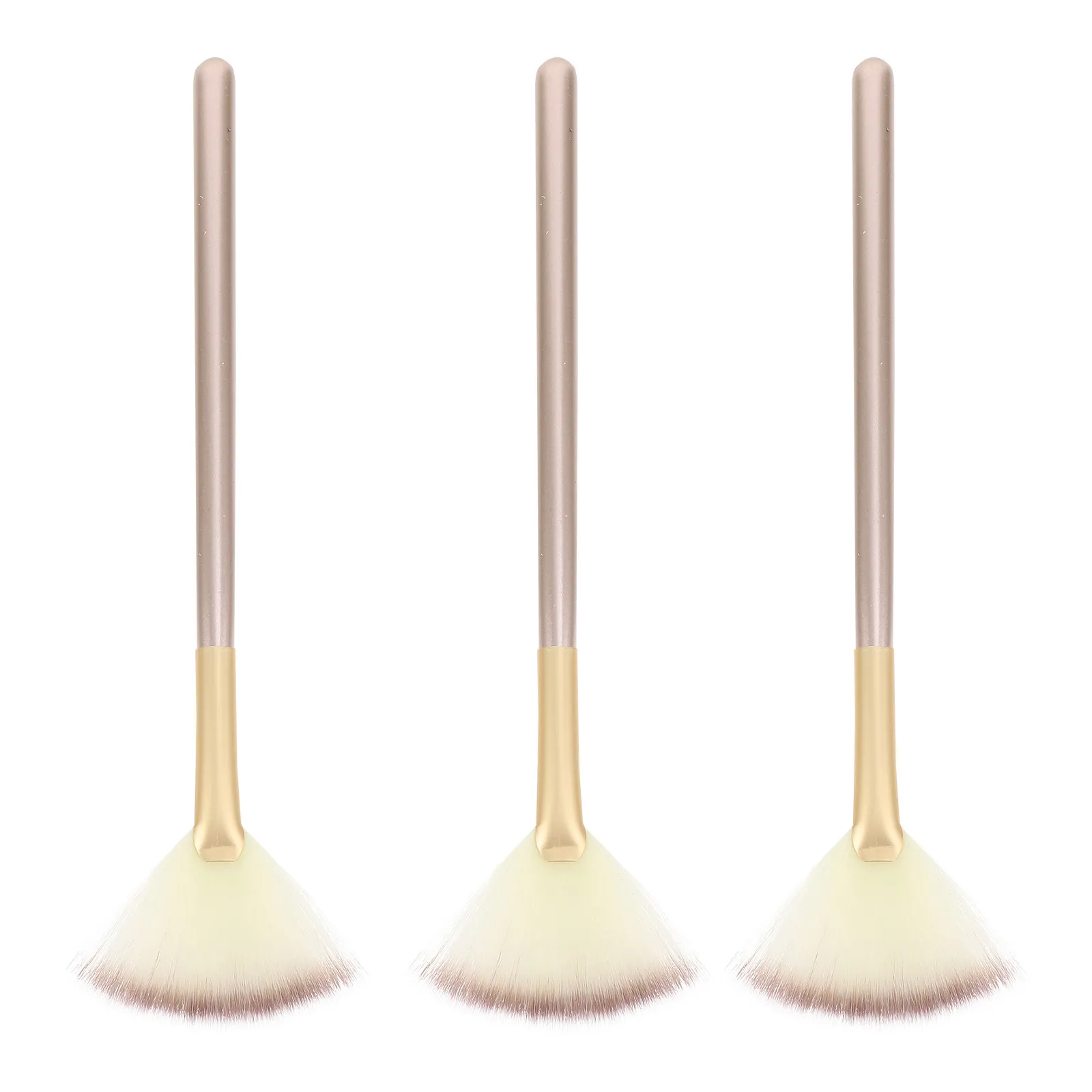 3pcs Fan-Shaped Makeup Brush Set – Soft Synthetic Brushes for Highlighting, Contouring, Blush & Face Powder