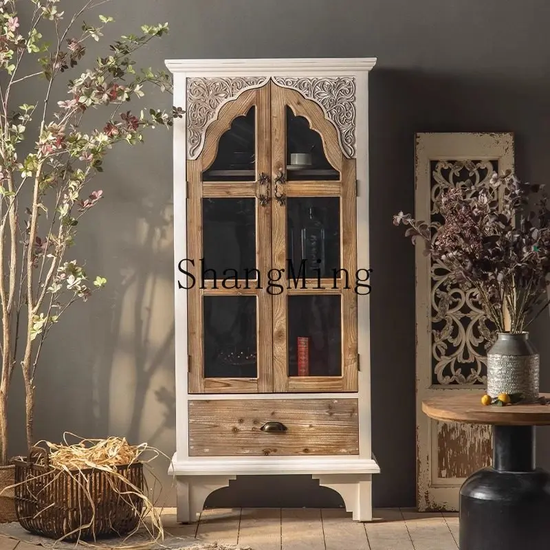 

FG retro old solid wood porch cabinet art wine cabinet storage cabinet