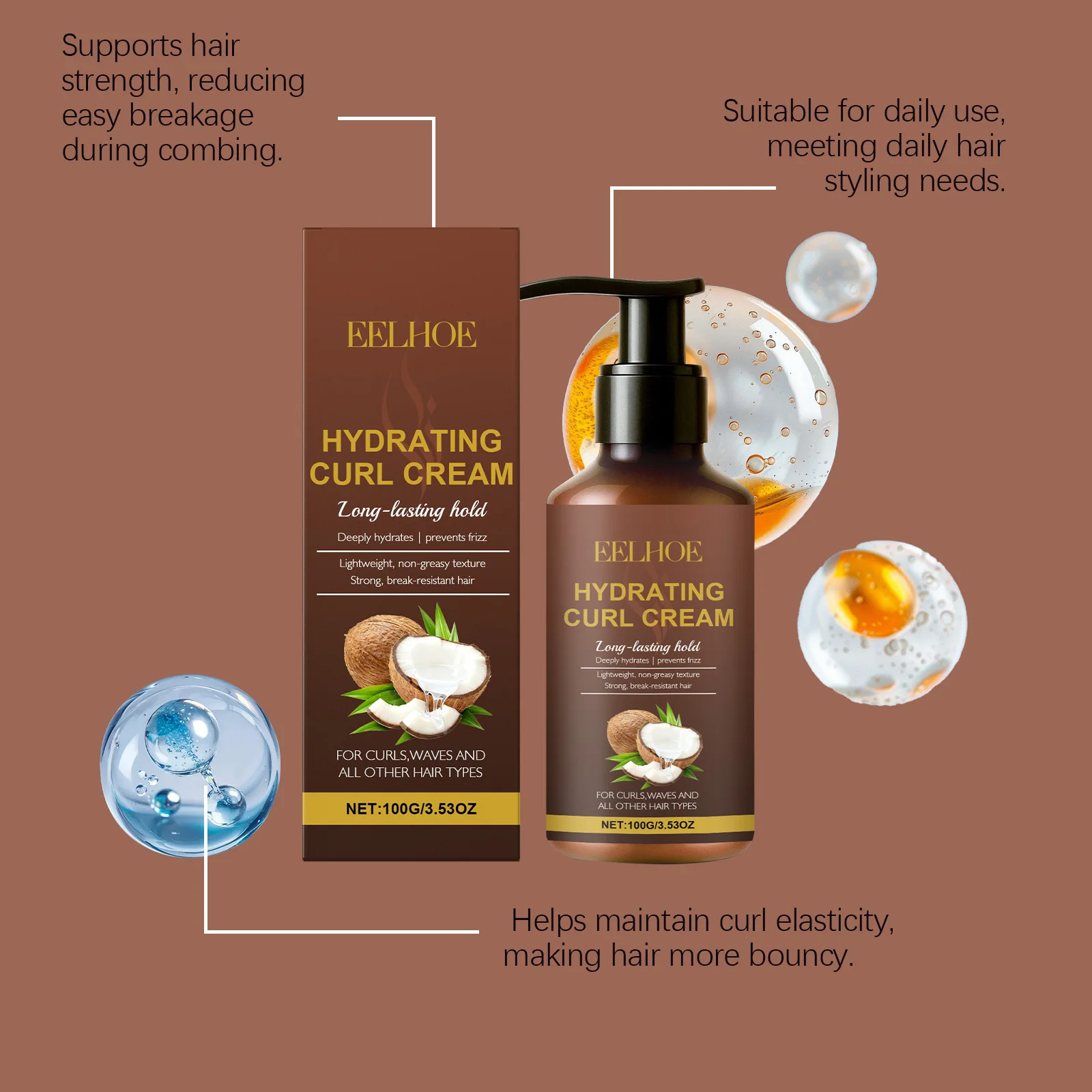 Creme modelador de cachos para cabelos ondulados e cacheados, anti-frizz, hidratante de longa duração, alisamento de cabelos, prevenção de cabelos secos, creme de cachos