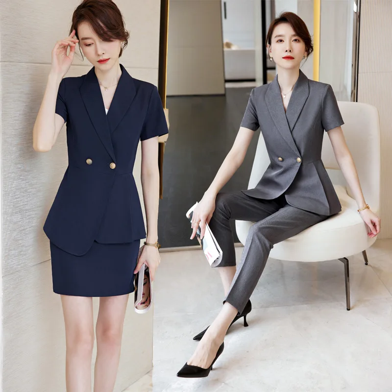 Professional Suit Skirt Women's Summer Short-Sleeved Hotel Manager Front Desk Frock Work Clothes Formal Wear Temperament Goddess