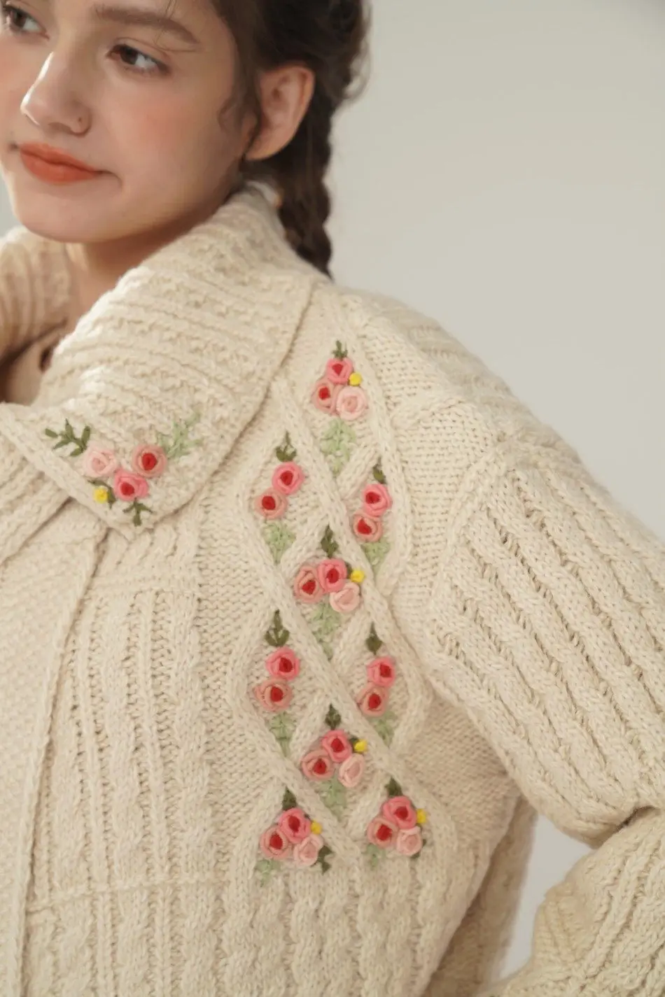 

Шерстяные кардиганы и свитеры для женщин, 120 см обхват груди, осень-зима, корейская мода, элегантные, роскошные, ручной работы, с вышивкой, в стиле Mori Girls, вязаный свитер