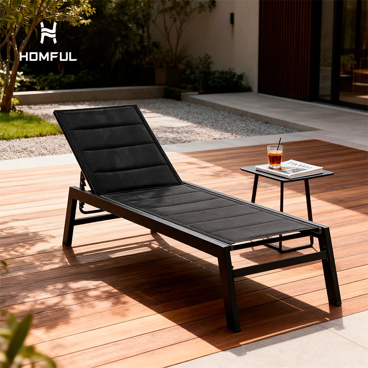 

HOMFUL Black Aluminum Frame Chaise Lounge Adjustable Reclining Backrest Patio Lounge Chair Garden Pool Sun Lounger
