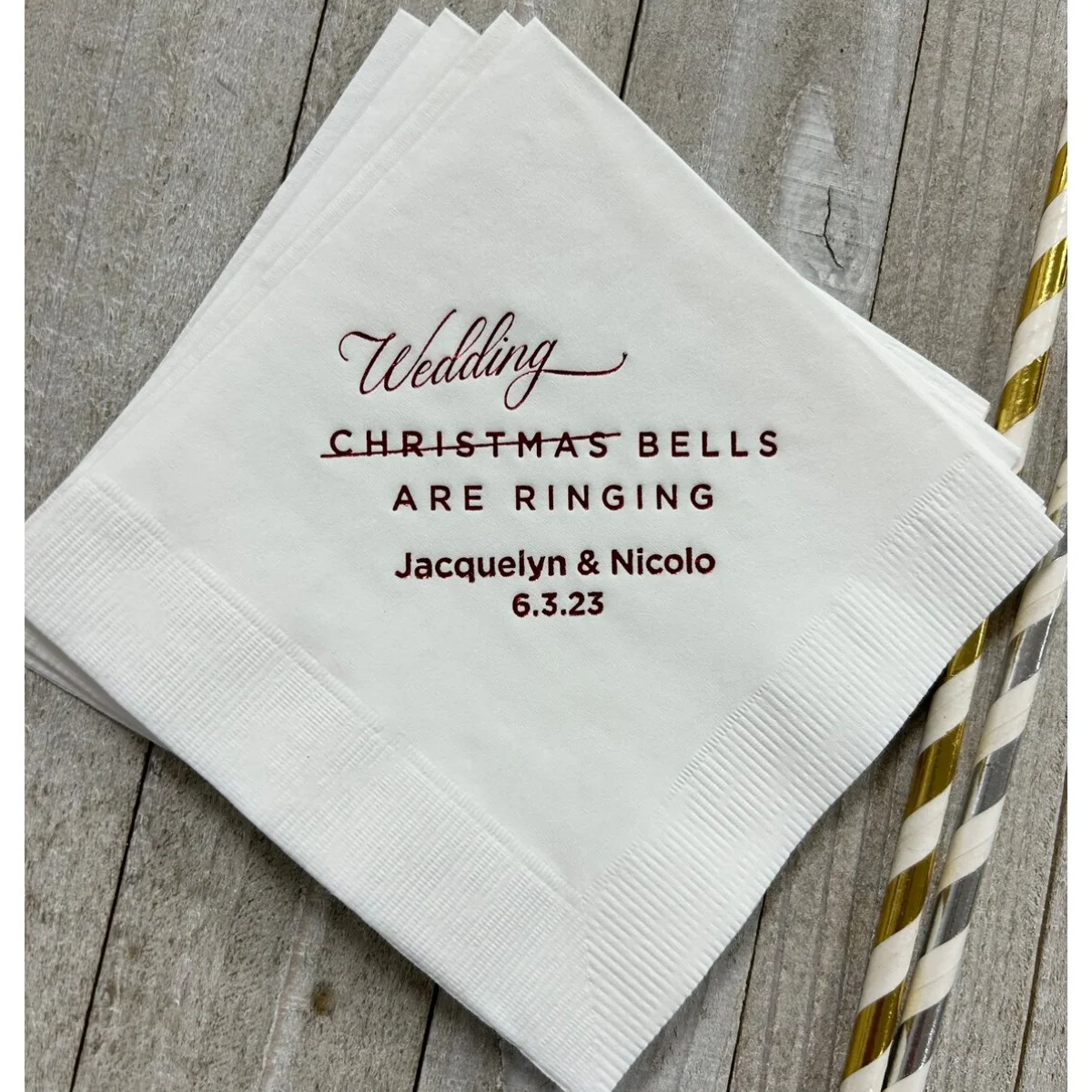 Personalized Christmas Wedding Napkins Wedding Bells are Ringing Cocktail Beverage Luncheon Dinner and Guest Towel Size Availabl