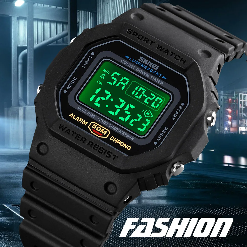 SKMEI 1628 reloj hombre Multifunctional Digital Sport Watch Men  2 Time Count Down Mens Wristwatches Fashion Retro Male Watches