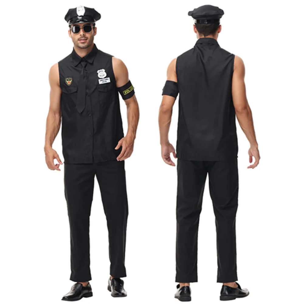 Disfraces de fantasía de Halloween para hombres, disfraces de policía para adultos, camisa superior de policía, ropa de Cosplay de lujo con accesorios