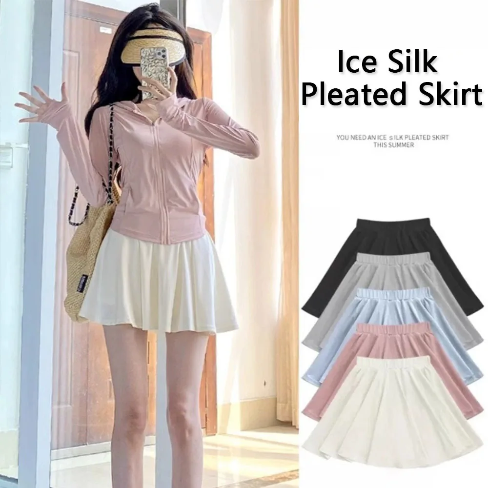 

Ice Silk Pleated Skirt for Women in Summer Pleated Mini Skirt Ballet Solid Color Skirt Fashion Korean style Women Clothes