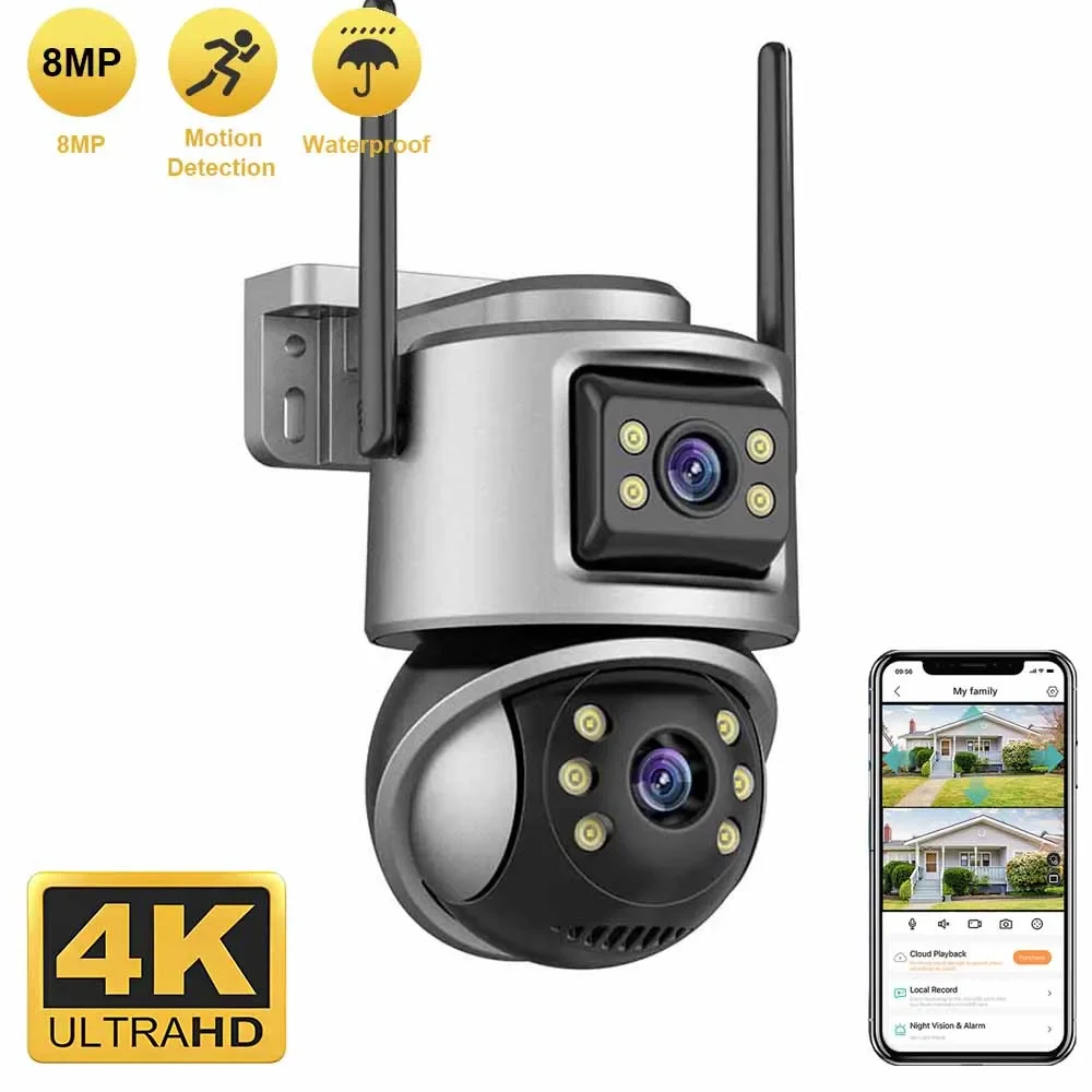 

8MP 4K PTZ Wifi Camera with Dual Lens Dual Screens AI Human Detection Wireless Outdoor CCTV Security IP Camera ICSEE App