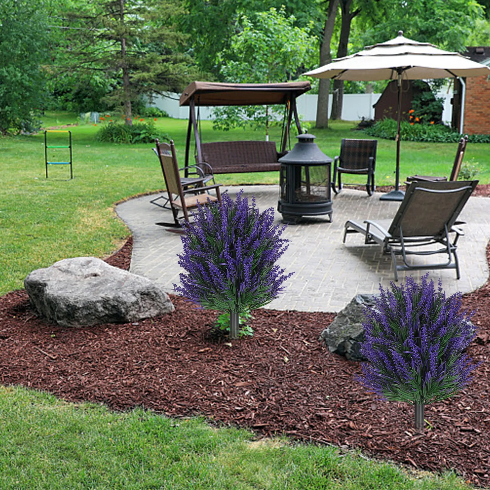 for UV Resistant Artificial Lavender Topiary Balls Set of 2 with Ground Spikes for Garden Decoration and Outdoor Spaces