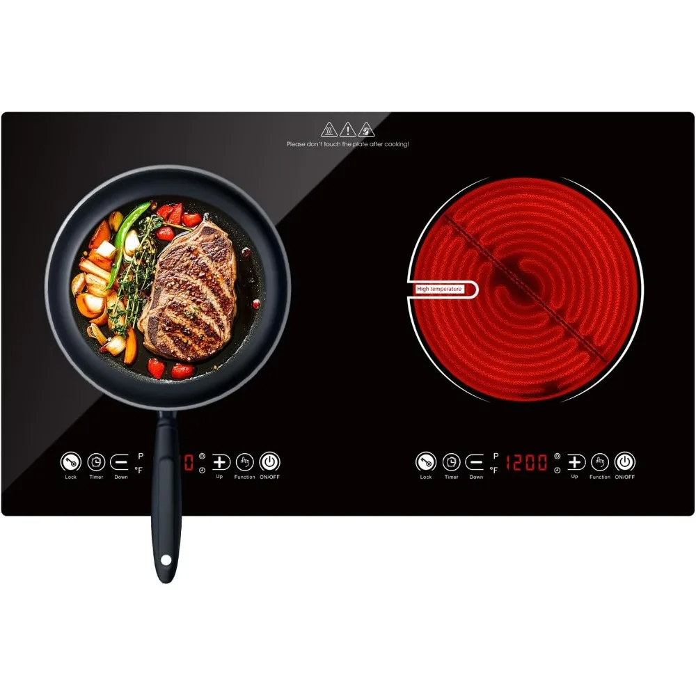 Double Portable Induction Cooktop: 110V Electric Cooktop Burner - 1200W Electric Stove Top with 2 Independent Burner