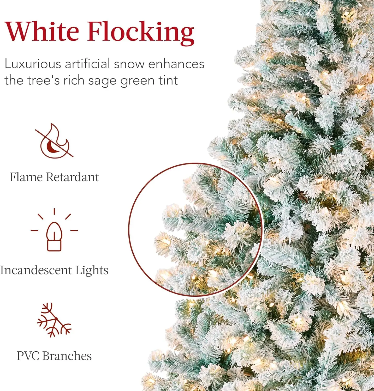 Pre-Lit Sage Green Christmas Tree, 9ft Artificial Flocked Full Fir Tree, Holiday Decoration