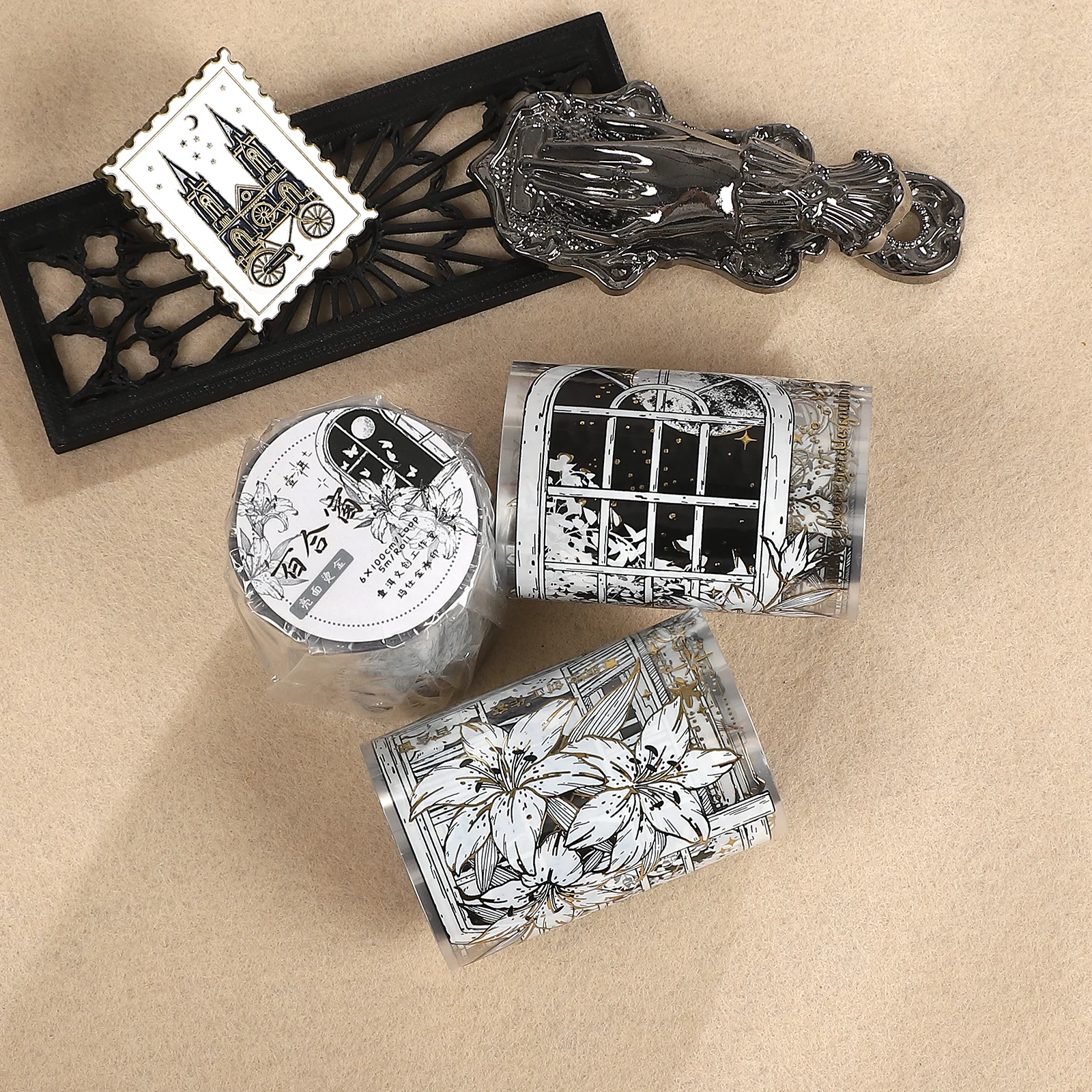 60mm*5m Vintage Flower Window Landscape PET Tape Creative DIY Journal Material Collage Scrapbooking Stationery