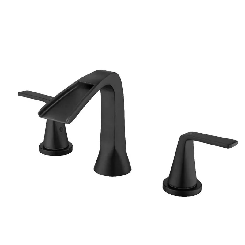 

Dumb Black Double Handle Three Hole Waterfall Bathroom Basin Tap Mix Hot And Cold Water Wash Table Basin Faucet Sink Faucet