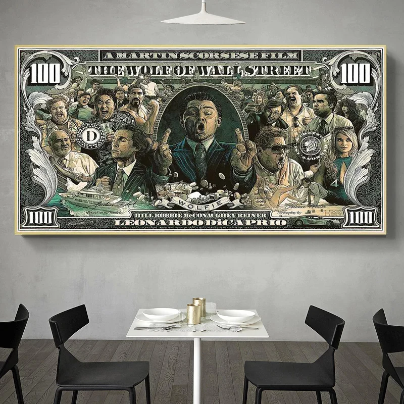 Graffiti The Wolf of Wall Street Money 100 Dollar Printed Canvas Painting Pop Art Leonardo Posters Wall Picture Room Home Decor