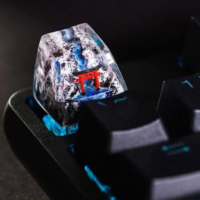 Organism Resin Keycap Creactive Art Keyboard Decoration Snowy Mountains Figure Theme 3D Landscape Replaceable Keyboard Keys