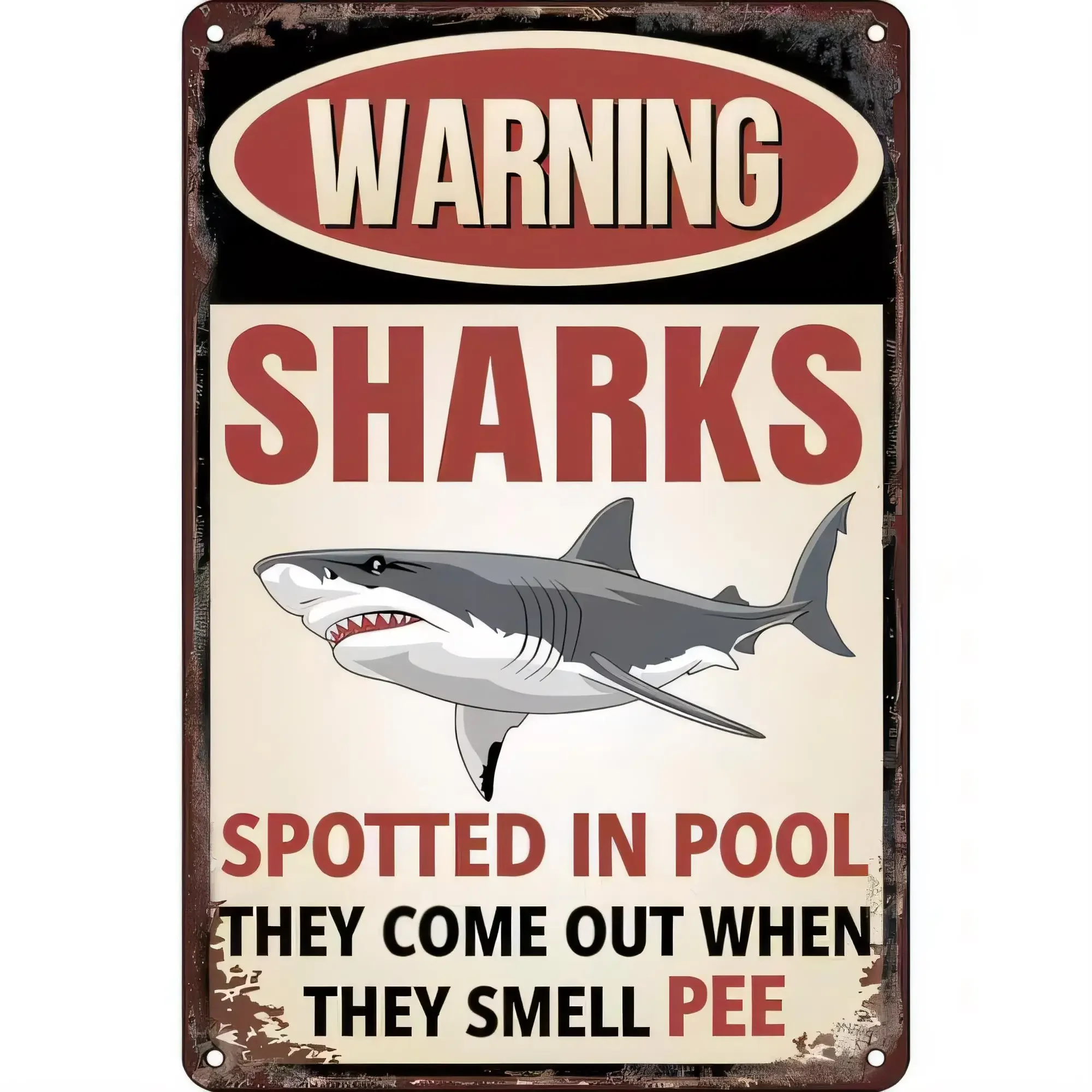 Letrero de Metal con Advertencia: Se Vieron Tiburones en la Piscina, Salen Cuando Olan Orina, Divertido Letrero Metálico para