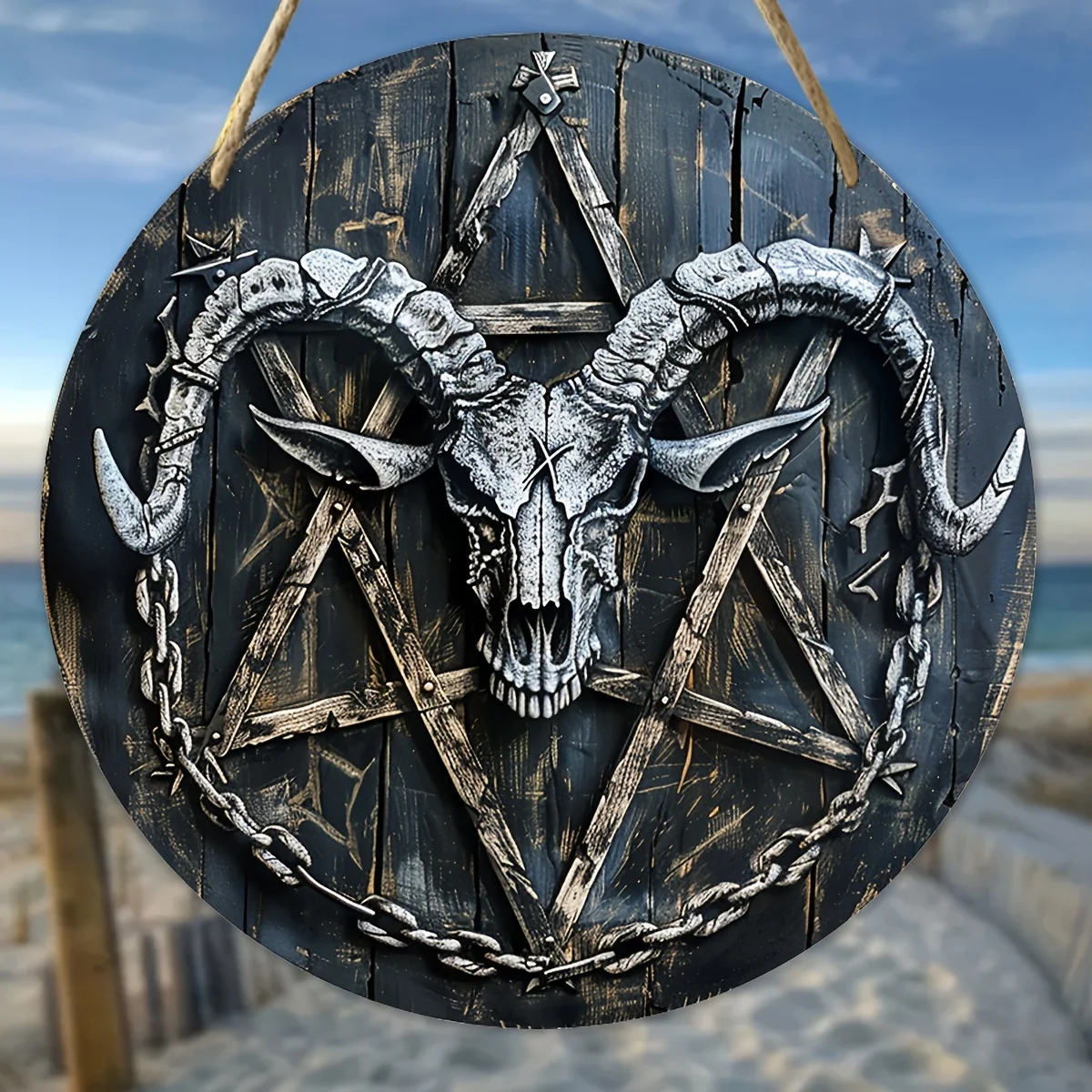 Rustic 3D Goat Skull,Pentagram Acrylic Sign,Mystical Symbolic Wall Art,Man Cave,Illuminati Ornament,Home,Party Festive Decor