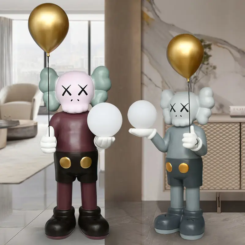 Modern Light Luxury Style Home Decoration Balloon Bear Sculpture Large Resin Handicraft Living Room Art LED Light Ornaments