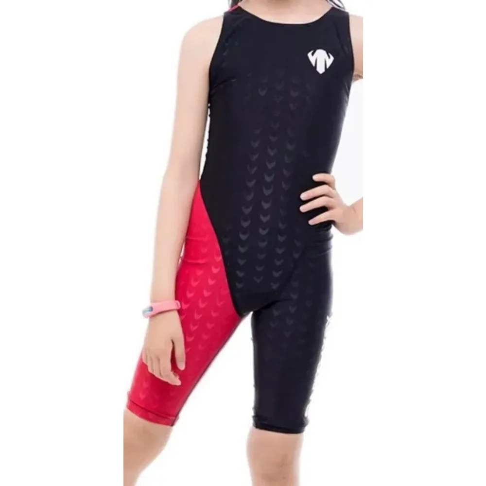 ชุดว่ายน้ําการแข่งขันของ Fanceey Girls หนังฉลามยาวถึงเข่าชุดว่ายน้ําแบบมืออาชีพสําหรับเด็ก