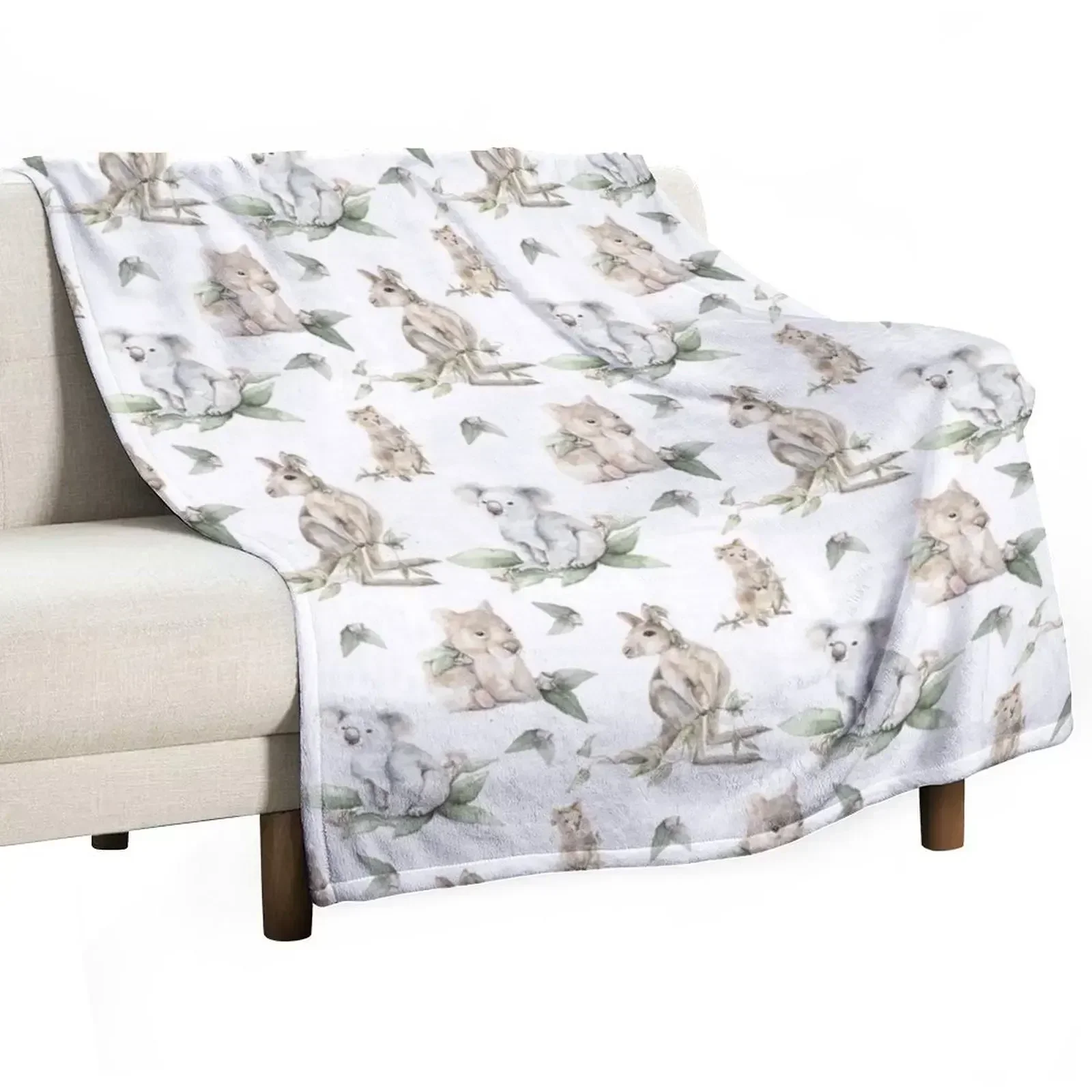 Watercolour Australian Animals. Wombat, Koala, Quokka and Kangaroo. Throw Blanket Bed linens Hair Blankets