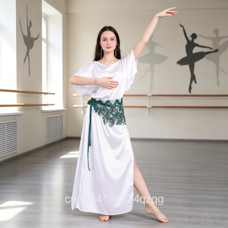Egypt Baladi Shabby Saidi Robe White Loose Women Belly Dancing Oriental Dancing Practice Costumes Satin Baladi Robe For Female