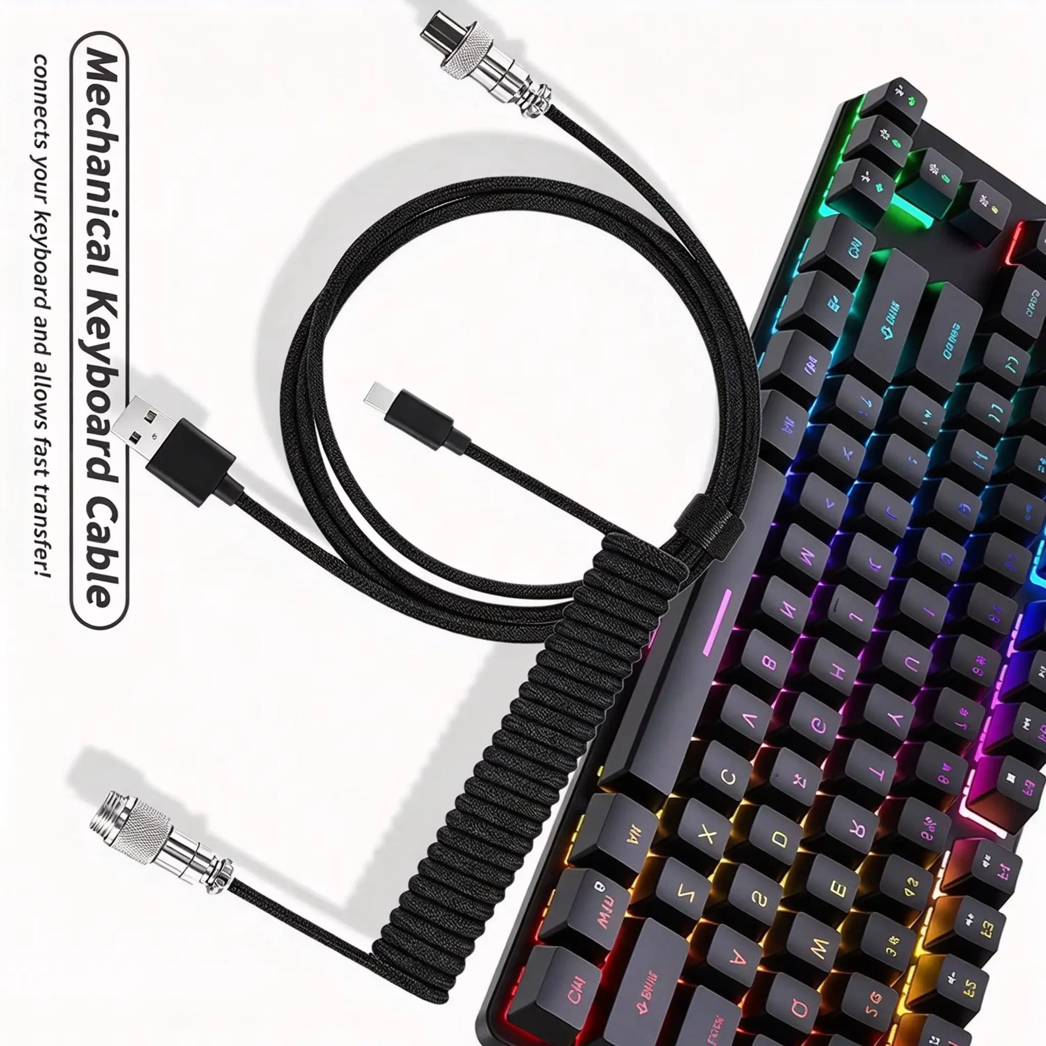 Mechanical Keyboard Coiled Cable Type C USB Port Wire Aviator Coiling Cable Aviation Connector Cord for Desktop Gaming Keyboard