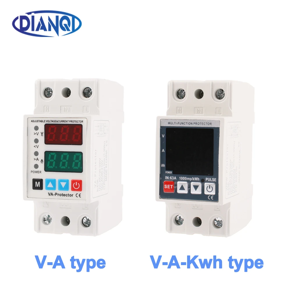 Din Rail Dual Display Adjustable Over Voltage Current and Under Voltage Protective Device Protector Relay 63A 230V