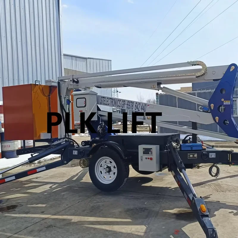 2026 CE Engine Electric Boom Lift Towable Wireless Telescopic Boom Trailer Bucket Lift 200kg Capacity 12-24m Platform