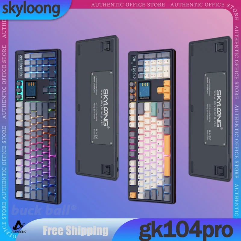 Skyloong Gk104 Pro Mechanical Keyboard With Multifunctional Knob Screen 3 Mode USB/2.4G/Bluetooth Wireless Custom Keyboard Gift