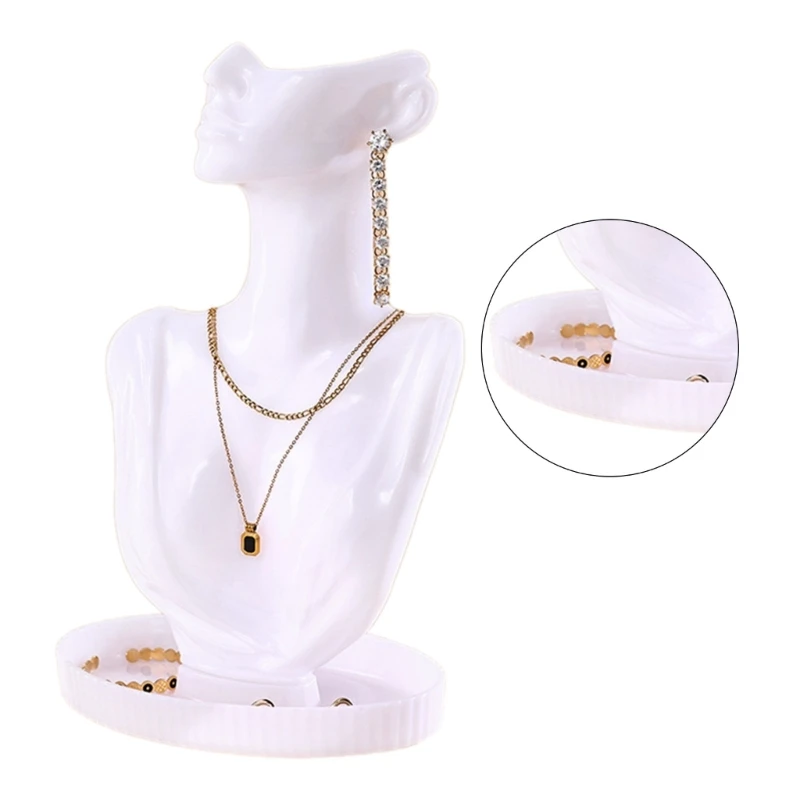 F42F Elegant Jewelry Showcases Stand Mannequin Shaped Earrings Rings Display Rack Convenient Jewellery Holder for Women