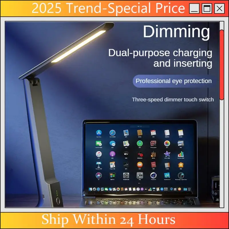 

AA64 LED Folding Desk Lamp Charging Touch Control Dimmable Desktop Eye Protection Reading Study Office Bedroom Bedside Lamp