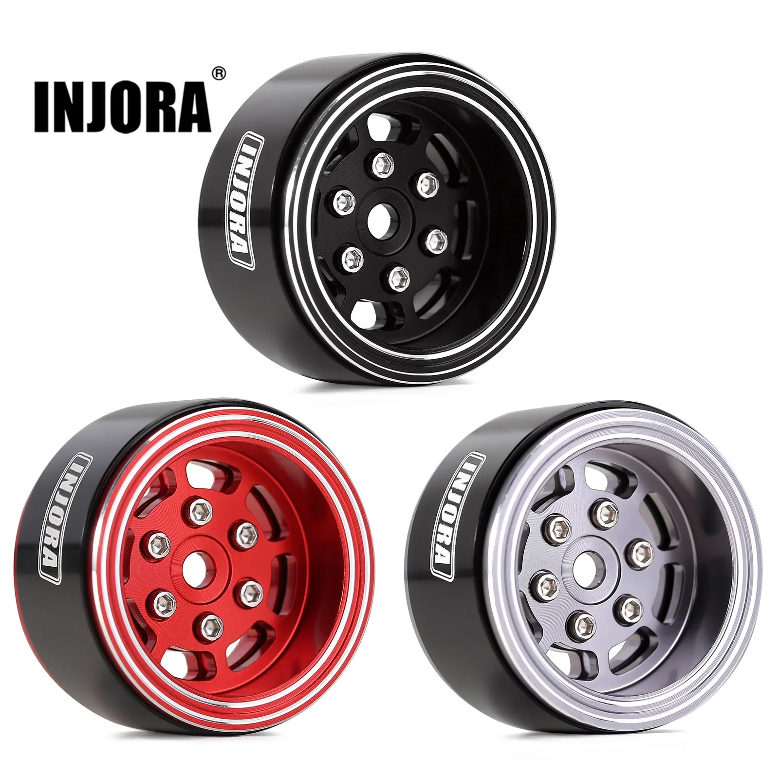 INJORA 4PCS 1.0 Beadlock Wheel Rim CNC Aluminum for 1/24 RC Crawler Car Axial SCX24 FMS FCX24 TRX4M AX24 Upgrade (W1007)