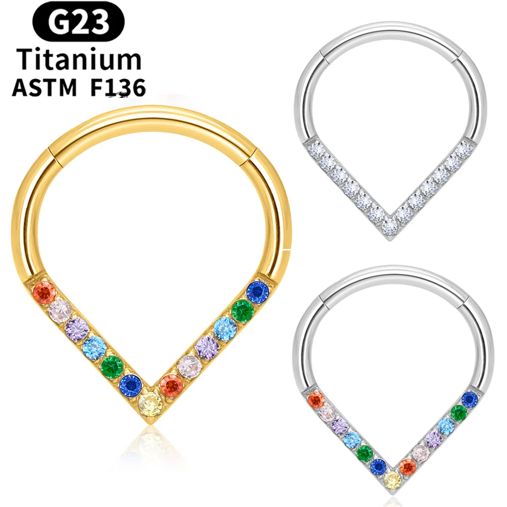 New G23 Titanium Colorful CZ Teardrop Septum Ring 16G Nose Ring Hinged Segment Piercing Helix CartilageTragus Earring Jewelry