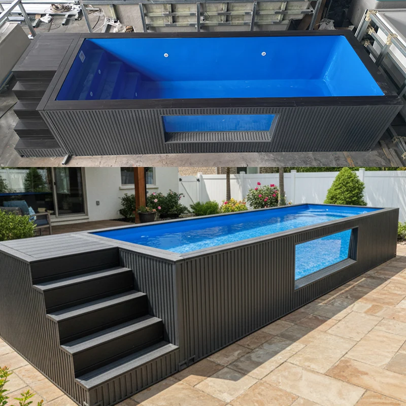luxury above-ground swimming pool, glass window, roof garden, fiberglass swimming pool, above-ground container swimming pool