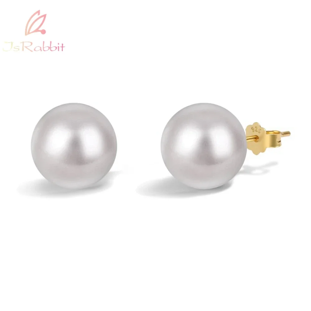 

IsRabbit 18K Gold Plated 925 Sterling Silver 12MM Freshwater Pearl Wedding Stud Earrings for Women Anniversary Gift Fine Jewelry