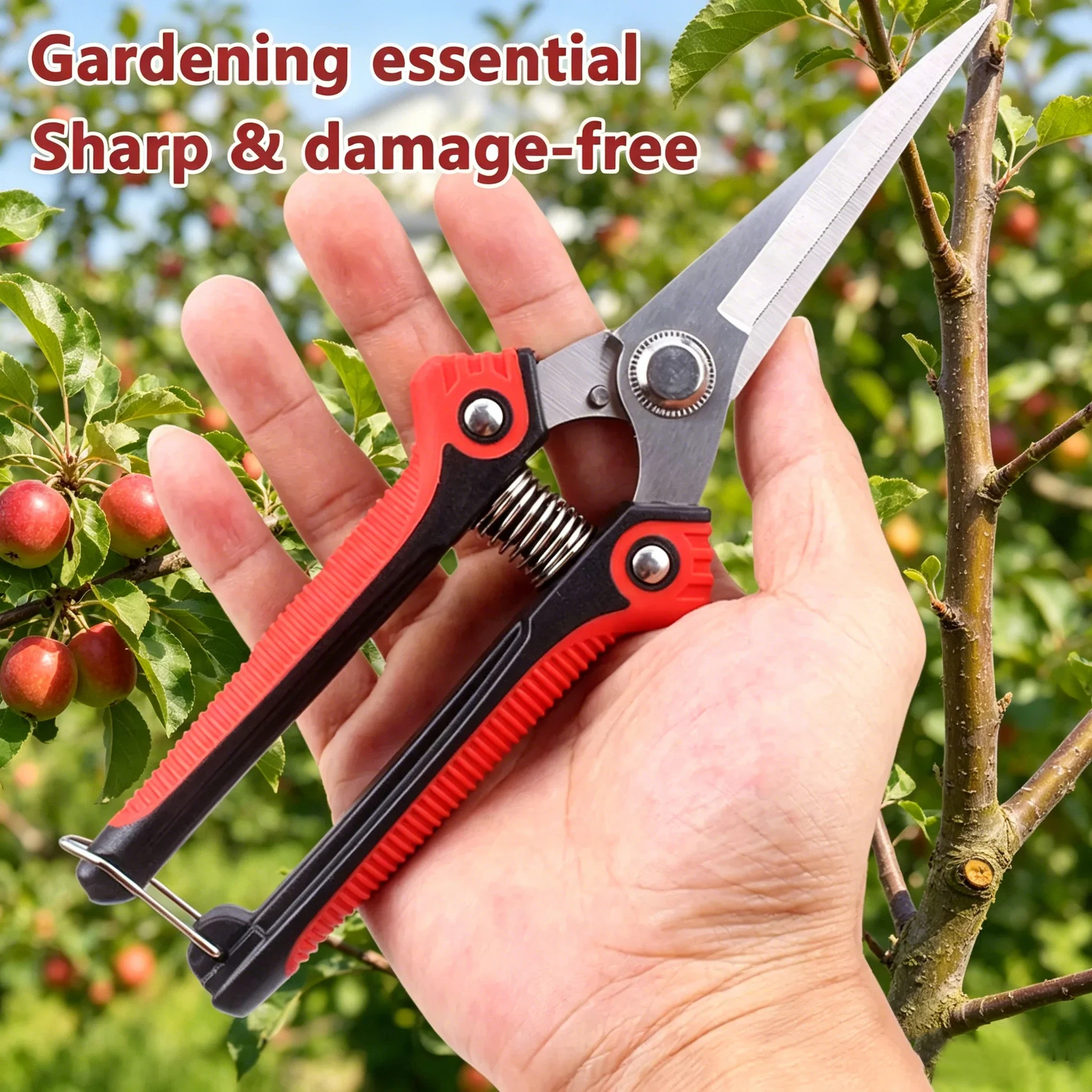 Stainless Steel Non-Slip Straight Pruning Shears - Heavy-Duty Pointed Tip Fruit Picking Scissors for Garden & Floral Trimming
