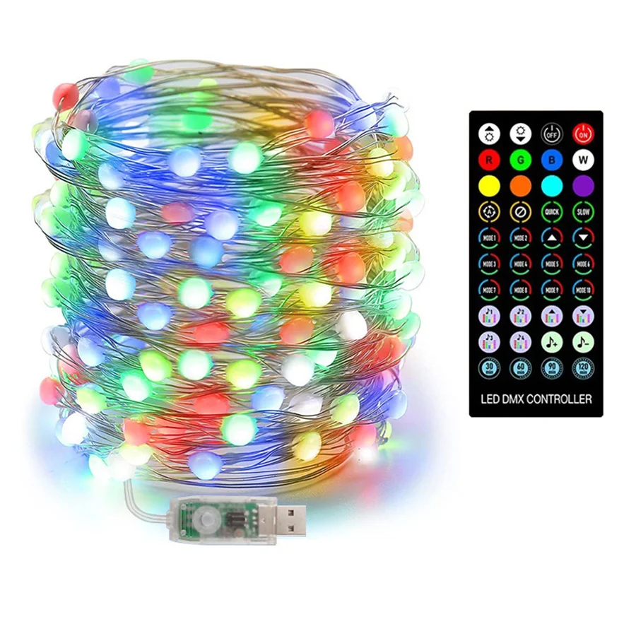 Guirnalda de luces LED RGB para árbol de Navidad, luces de hadas con Control por aplicación, USB, BT, Control remoto, decoración del hogar al aire libre, iluminación de vacaciones