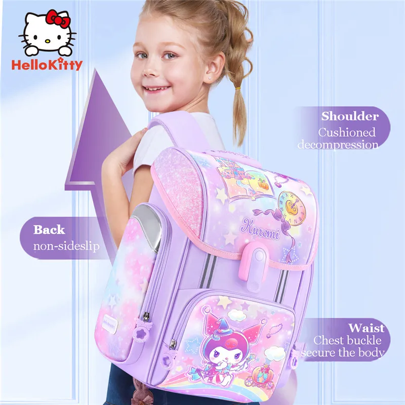 Miniso Kuromi Schoolgirl Lightweight Schoolbag Student Grade1-3 ProtectSpine Backpack Pupil Magnetic Buckle School Bag Girl Gift