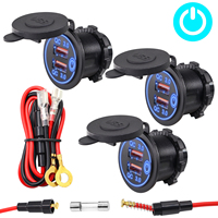 3x 12V QC3.0 Charger Socket Dual USB Outlet Power Switch Waterproof Panel Fast Adapter Plug with Wire Voltmeter Car Boat Truck